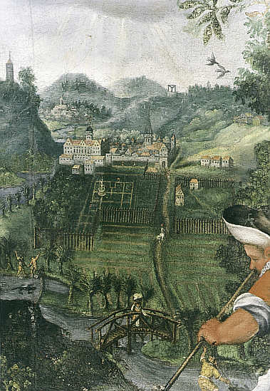 Älteste Ansicht von Schloss und Garten Weikersheim, datiert 1602