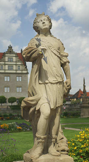 Diana (griech. Artemis), mit dem Pfeil der Jagdgöttin, hier in ihrer Rolle als Mondgöttin, als Wochengestirn des Montags