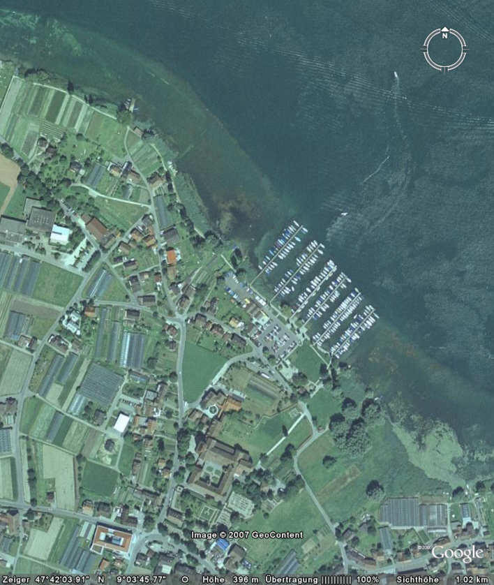 Reichenau, Mittelzell, Satellitenbild © Google Earth