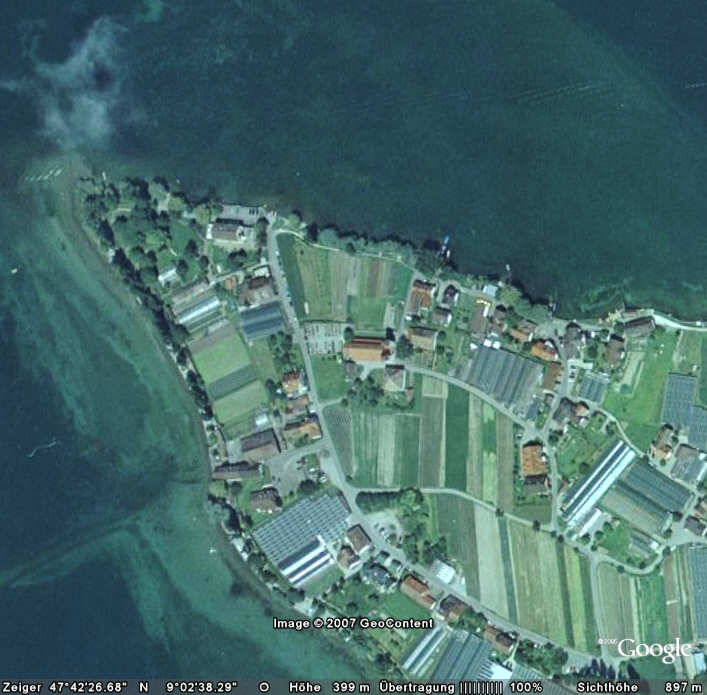 Reichenau Niederzell, Satellitenbild © Google Earth