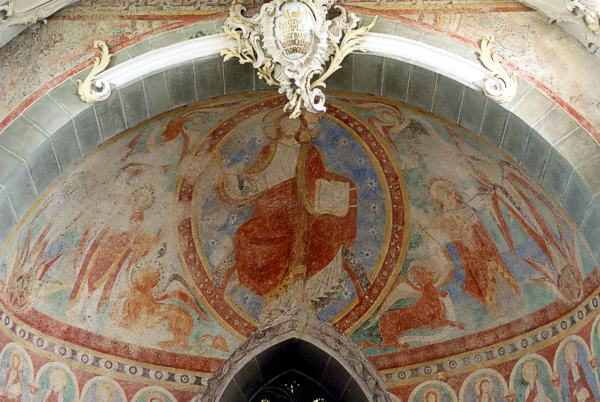 Reichenau, Niederzell, Kirche St. Peter und Paul, Chorfresko des 12. Jahrhunderts, Apsiskalotte