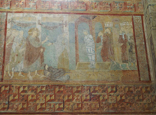 Die Erweckung des Lazarus - Wandgemälde in St. Georg, Reichenau. 10. Jahrhundert