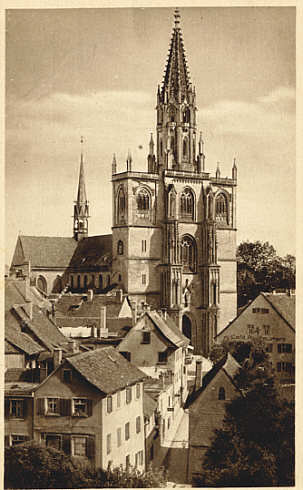 Postkarte mit der Fassade des Münsters, um 1925