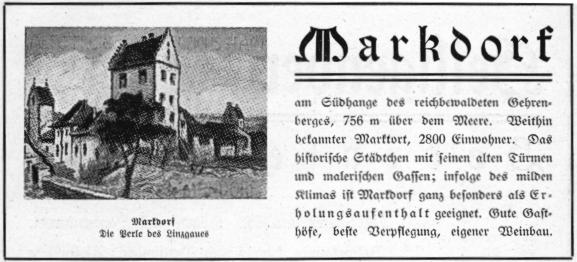 Anzeige von 1936, rühmt die Vorzüge des Städtchens