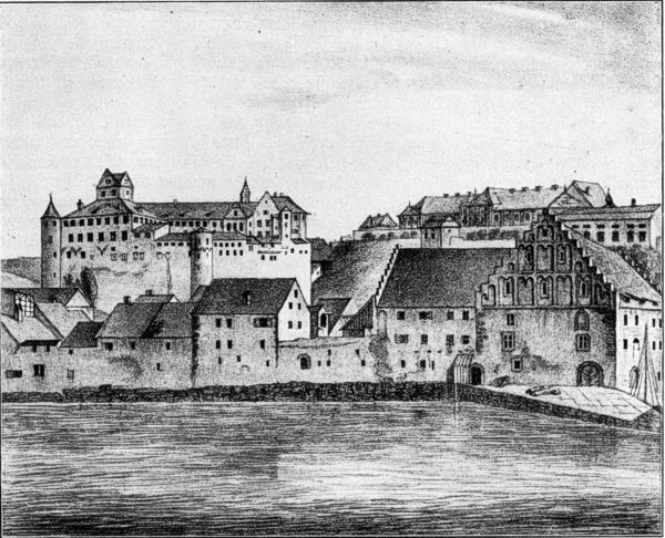 Das alte Schloss nebst einem Teil der Stadt Meersburg (1825).
