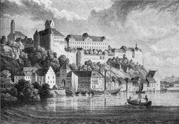 Meersburg. Stahlstich von K. Corradi (1852)