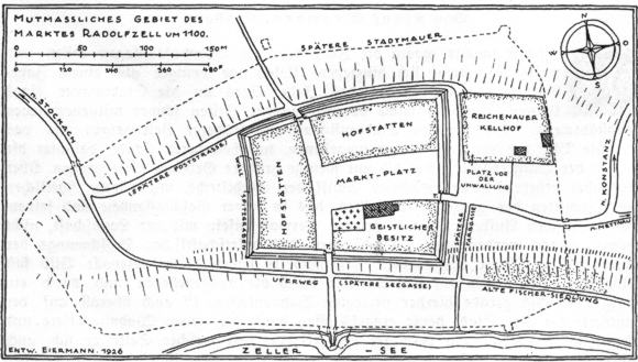 Mutmaßliches Gebiet des Marktes Radolfzell um 1100 