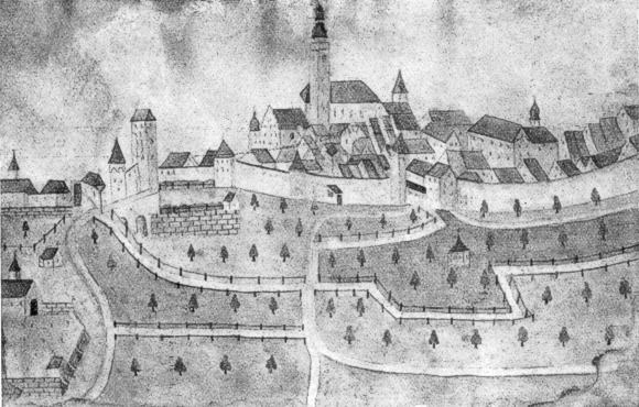 Radolfzell von Norden. Aquarell um 1830. Einziges Bild der Nordseite der Stadt (Städt. Sammlungen)