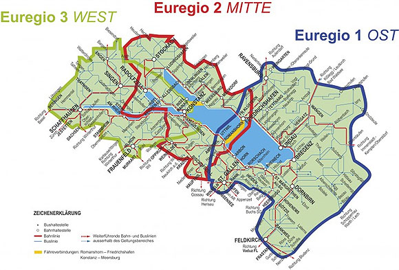 Bodensee - Das Gebiet der Euregio-Tageskarte. Grafik: TKEB