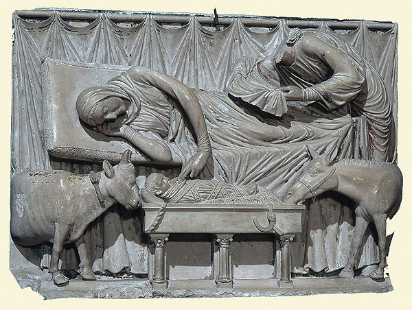 Geburtsszene vom Lettner der Kathedrale in Chartres, 1220. Kalkstein. Chartres, Kathedrale Notre Dame