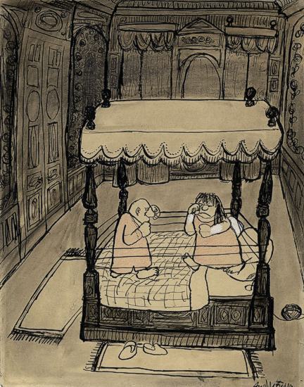 André François (Andreas Farkasine, dit), « In the Ring », Titelzeichnung für dem Umschlag des Lilliput, 1950. Tusche und Aquarell auf beigefarbenem Papier. Collection Musée Tomi Ungerer - Centre international de l'Illustration © ADAGP, Paris 2012. Photo : Musées de la Ville de Strasbourg