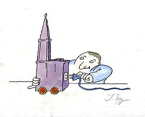 Tomi Ungerer, « Geist der Moderne », Zeichnung für Électricité de Strasbourg, 1997. 