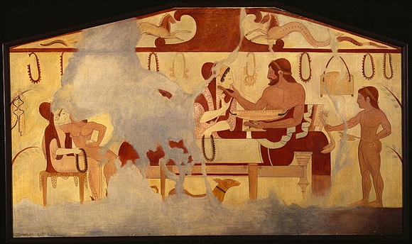 Enrico Wüscher-Becchi, Faksimile der Wandmalerei in der Tomba dei vasi dipinti Tarquinia, 1895