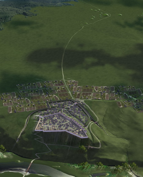 3D-Rekonstruktion der Heuneburg bei Hundersingen, Kr. Sigmaringen, mit der Lehmziegelmauer während ihrer Blütephase in der 1. Hälfte des 6. Jahrhunderts v. Chr.