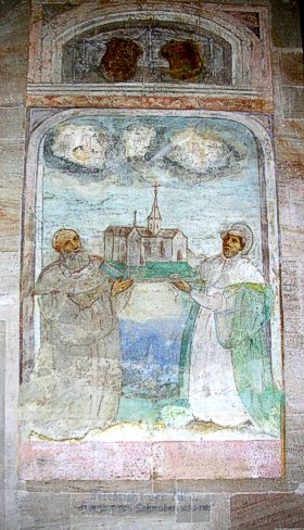 Herzog Friedrich, der Grnder von Lorch, in einer Wandmalerei des 15. Jahhrunderts in der dortigen Klosterkirche