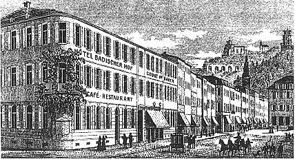 Das Hotel "Badischer Hof" in Heidelberg. Abbildung um 1880. Heidelberg, Stadtarchiv