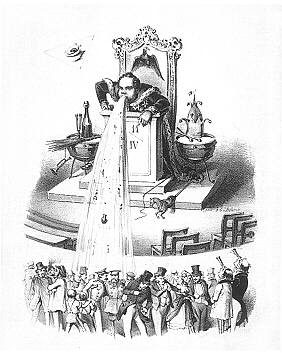"Der Champagnerfritze" - Karikatur auf die hochtönenden und schäumenden, aber leeren Phrasen Friedrich Wilhelms IV.