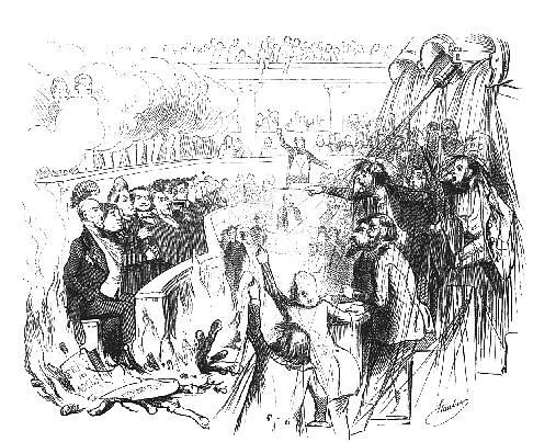 Karikatur 1848 zum Verhältnis zwischen dem rechten und dem linken Lager in der Nationalversammlung