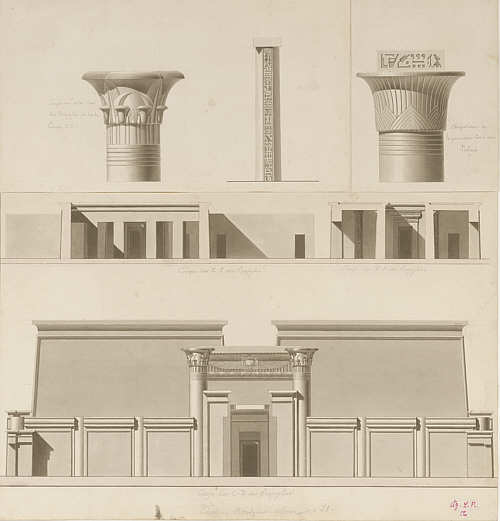 Theben, Medinet Habu, Eingangsfront des kleinen Amun-Tempels, Schnitte und Details