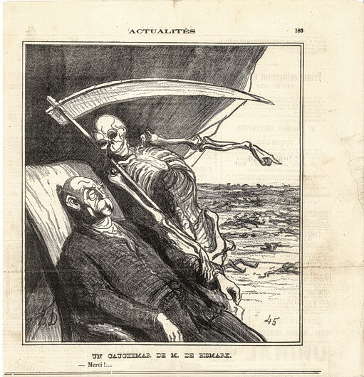 Honoré Daumier: Un Cauchemar de M. de Bismark – Merci!... (Bismarcks Albtraum – Danke!), 22.8.1870 in Le Charivari, Privatsammlung