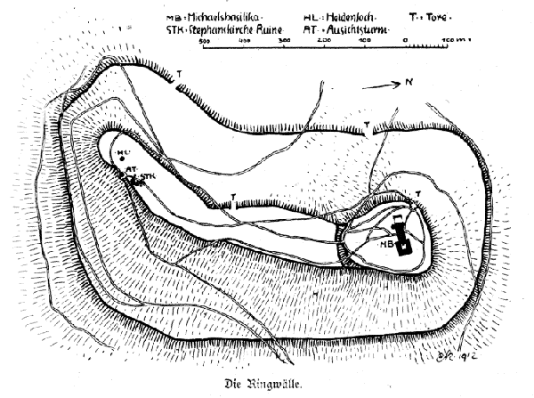Plan der keltenzeitlichen Anlagen auf dem Heiligenberg