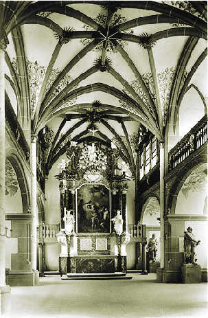 Archivbild der Schlosskirche, 1935, mit der Ausmalung des späten 19. Jahrhunderts