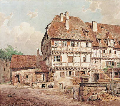 Das Pfründhaus im Osten der Klosteranlage von Maulbronn. Aquarell von Theodor Kotsch, 1858 