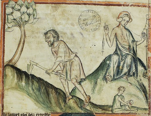 Handschrift Speculum humanae salvationis, Innenseite: Adam und Eva