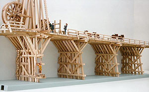 Modell der Rheinbrücke mit Pfahlramme, Marius Rappo, 1983-1990. Auftraggeber: Historisches Museum Basel. Foto: Peter Heman