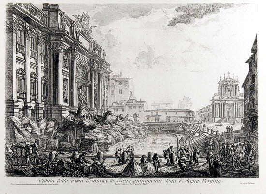 Piranesi: Veduta in Prospettiva della gran Fontana dell' Aqua Vergine detta di Trevi - Ansicht der Fontana dell' Aqua Vergina, genannt Trevibrunnen.