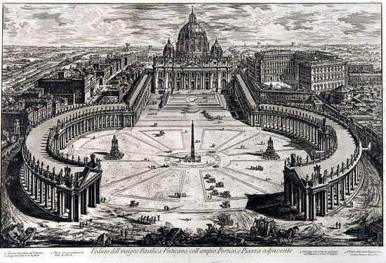 Piranesi: Veduta dell'insigne Basilica Vaticana coll'ampio Portico, e Piazza adjacente - Ansicht der Vatikansbasilika mit dem groen Porticus und dem davor liegenden Platz