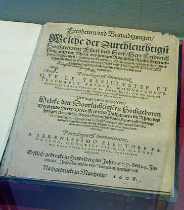 Mannheim, Stadtprivilegien 1608