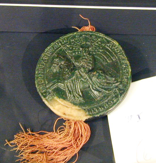 Reitersiegel des Pfalzgrafen Rudolf I., 1296. Wachs an roter Seidenschnur, Generallandesarchiv Karlsruhe