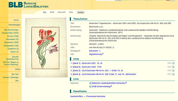 Virtuelle Zusammenführung der Tulpenbücher: Screenshot der Startseite 