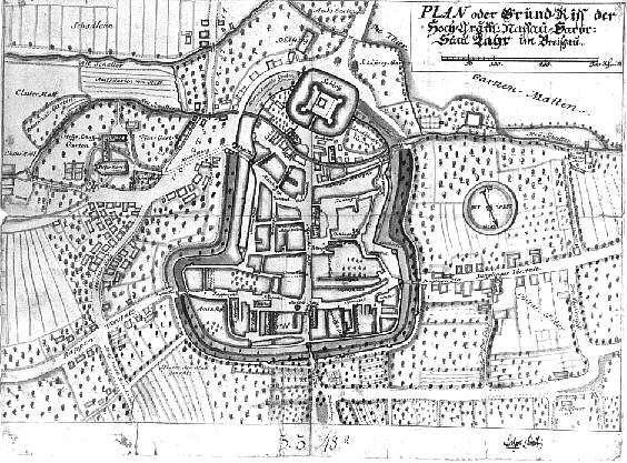 gezeichneter Plan der Altstadt von Lahr