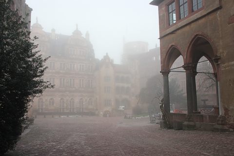 Eine Seltenheit: Der Schlosshof des Heidelberger Residenzschlosses ohne Besucher.