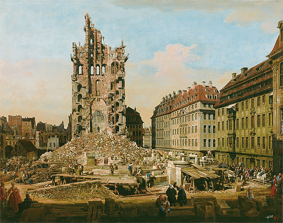 Bernardo Bellotto, Die Ruinen der Kreuzkirche, Dresden, um 1765/67, Leinwand, 84,5 × 107,3 cm. © 2013 Kunsthaus Zürich