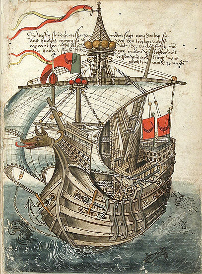 Türkisches Schiff aus der Handschrift St. Peter pap. 32, fol. 50r. © Badische Landesbibliothek Karlsruhe