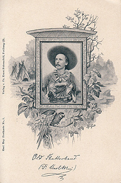 Postkarte: „Old Shatterhand – Dr. Karl May, Karl May Postkarte No.1. Verlag v. Fr. Ernst Fehsenfeld, Freiburg i. B.“, um 1898 © Hans Jürgen Vogt, Karlsruhe