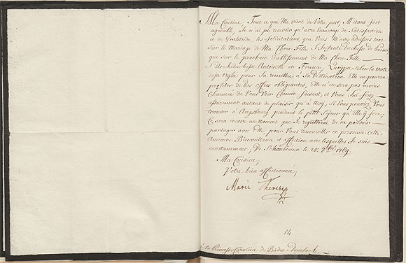 Brief Maria Theresias vom 25. September 1769. © GLA Karlsruhe, FA 5 A Corr. 5, 15 / Eigentum des Hauses Baden