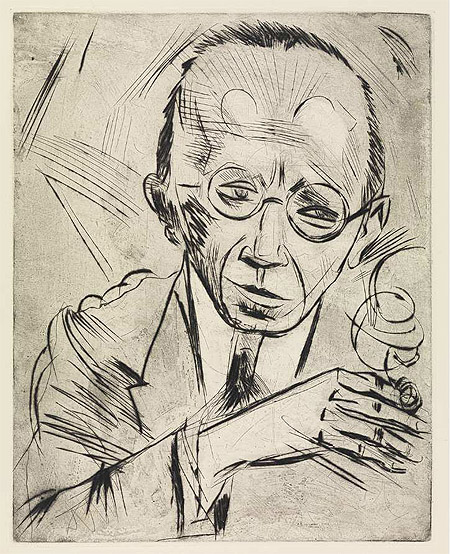 Max Pechstein, Der Kritiker/Dr. Paul Fechter, 1921 Kaltnadelradierung. © bpk / Staatliche Kunsthalle Karlsruhe 
