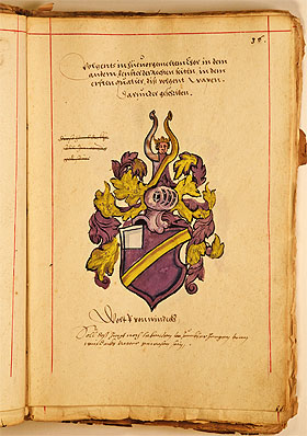 Wappendarstellung des Wolf von Windeck aus dem Güterverzeichnis der Familie von Windeck. (Staatsarchiv Freiburg, T 100)