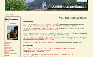 Screenshot der Seite über Ausstellungen aus dem Themenbereich Mittelalter