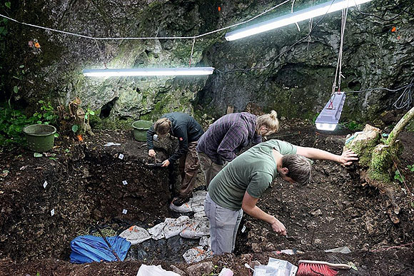 Grabungssituation in der steinzeitlichen Fundstelle Kohlhau-Abri im Lonetal (Niederstotzingen-Stetten ob Lontal). © Landesamt für Denkmalpflege im Regierungspräsidium Stuttgart/Thomas Beutelspacher