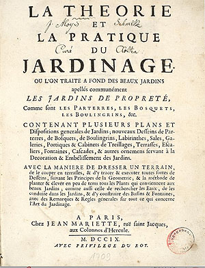 Titelblatt der Schrift La théorie et la pratique du jardinage
