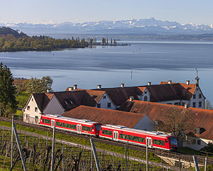 Zug der Seegürtelbahn am Hofgut Maurach bei Überlingen. Foto: Achim Mende/Bodensee Ticket