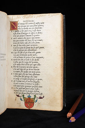 Dante Alighieri (1265 - 1321), Erster Gesang der Hölle, Venedig, 1502, 10.6 x 8 cm