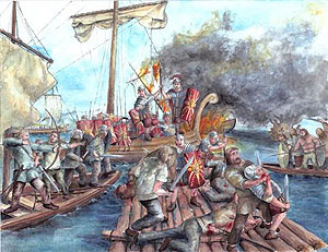 Die bei Strabo erwähnte Seeschlacht zwischen den Römern und Vindelikern. Bild: AATG, R. Gäfgen.
