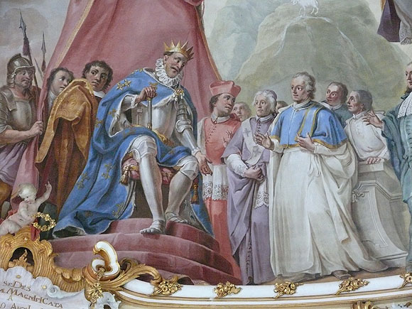 Deckengemälde mit der Darstellung des Basuchs am Hog Ludwigs XIV. Foto: Schlossverwaqltung Schussenried /SSG