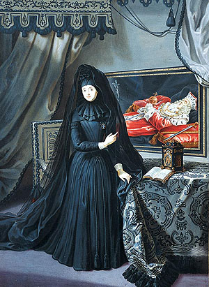 Anna Maria Luisa de‘ Medici in Trauer um den Kurfürsten Johann Wilhelm von der Pfalz, Jan Frans van Douven 1717. Royal Palace National Museum, Pisa. Fotorechte: Wikimedia Commons, gemeinfrei